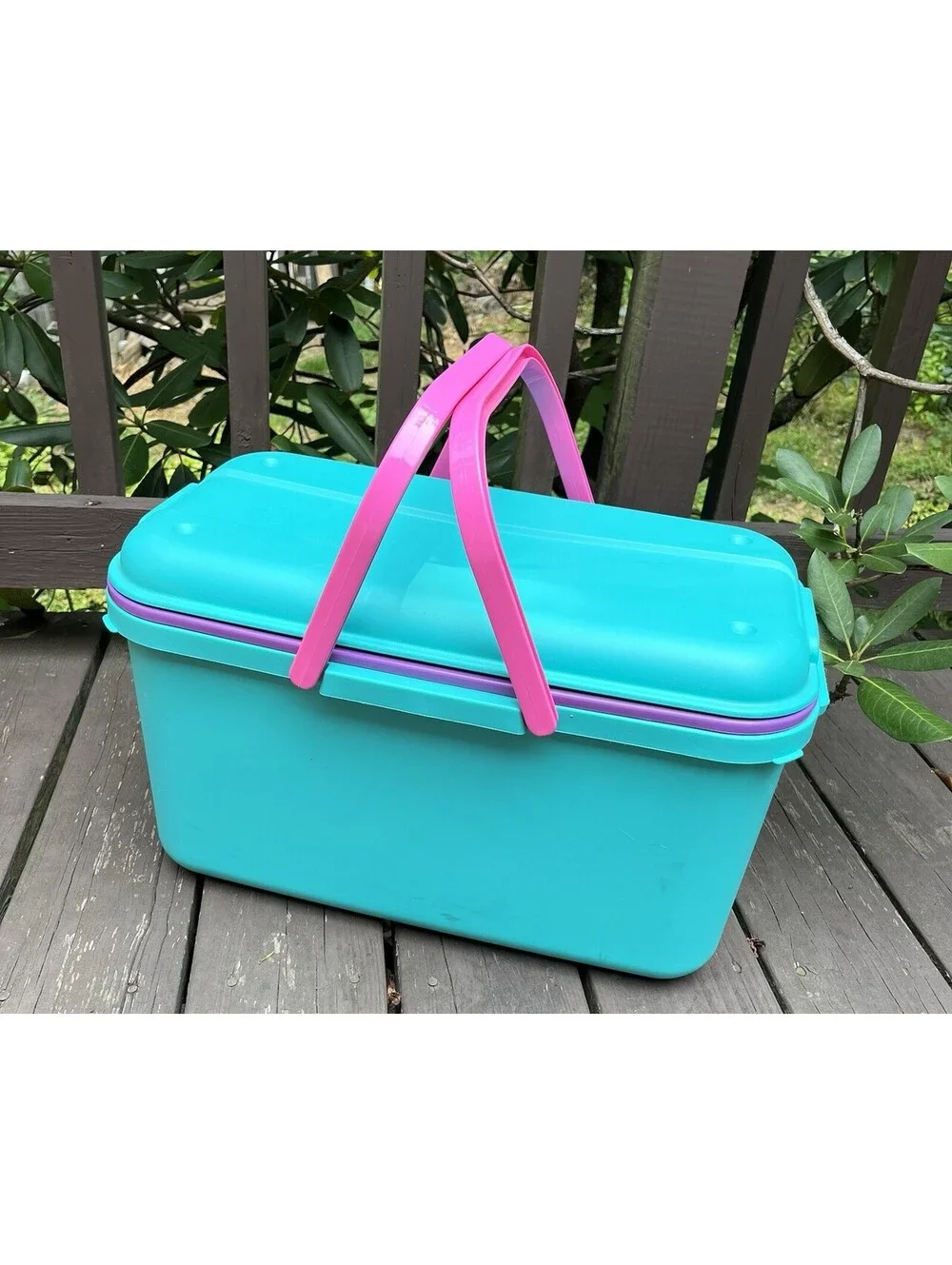 Eagle Storage Sewing Organizer Tote Bin Teal Purple Pink Vintage 90s + 2 Inserts